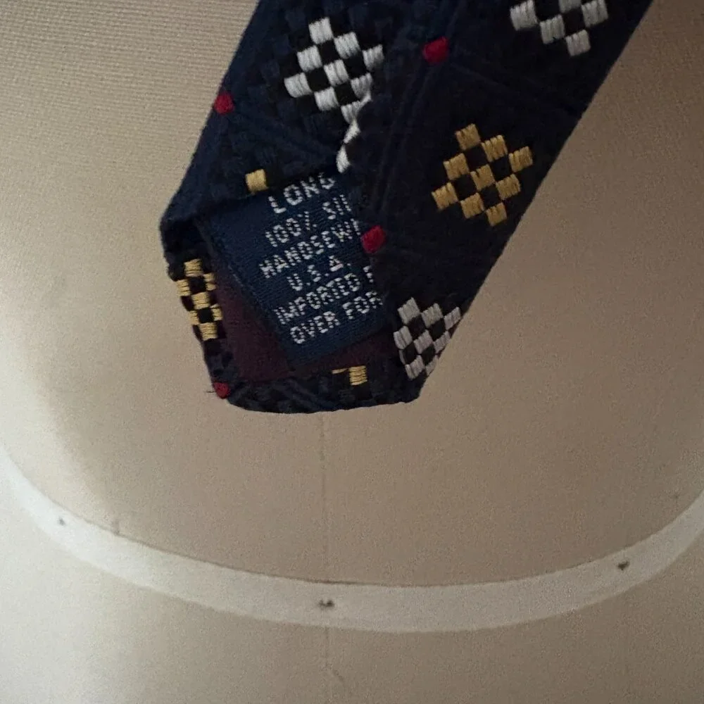 Lands' End Direct Merchants Blue Diamond Pattern 100% Silk Tie Preppy